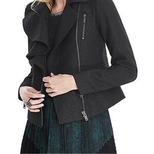 Banana Republic Black Shimmer Moto Jacket with Ruffle front- size 14